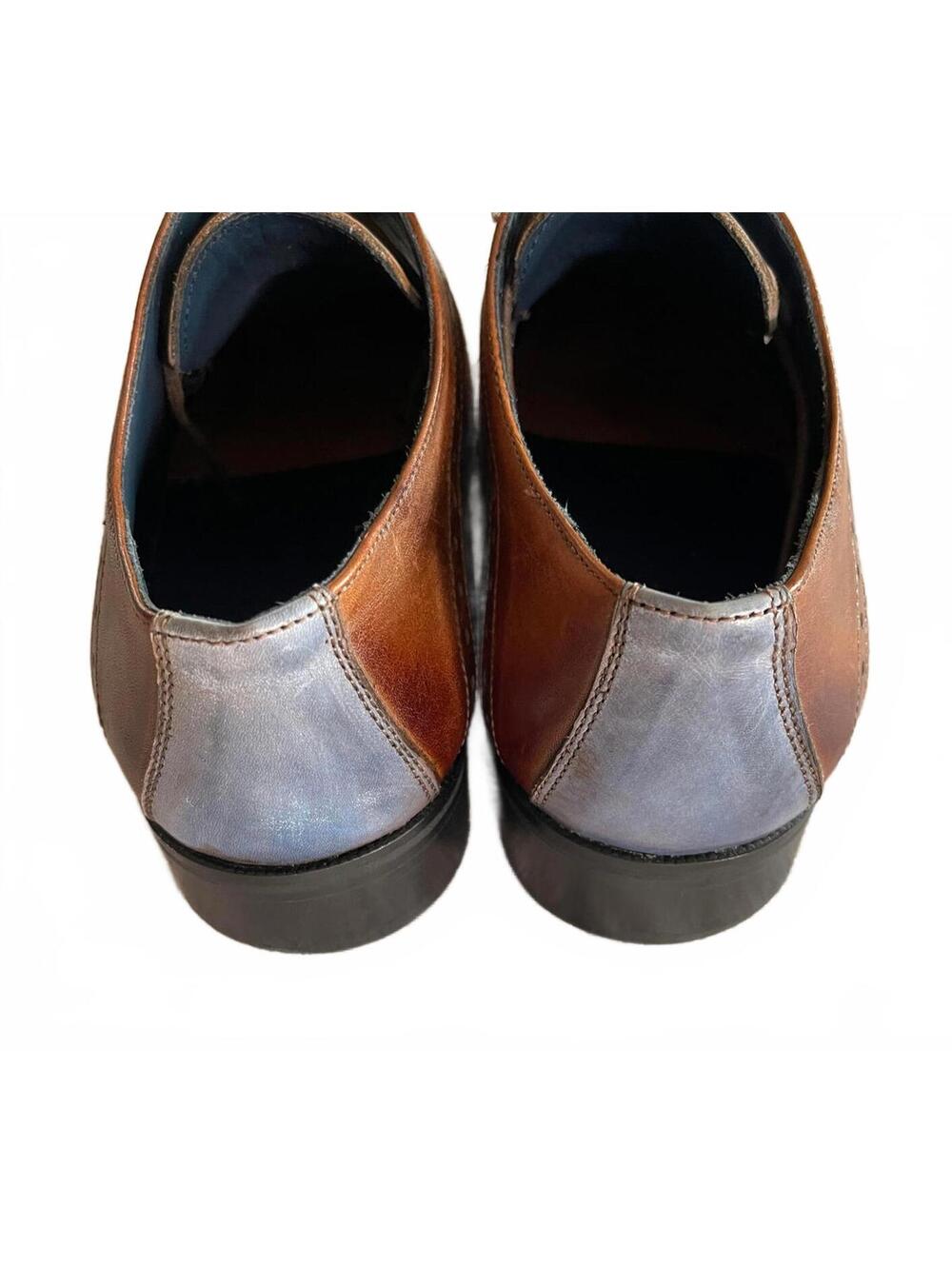 Duca Made in Italy Men's Leather Wingtip Oxfords Brown and Blue - Picture 4 of 8